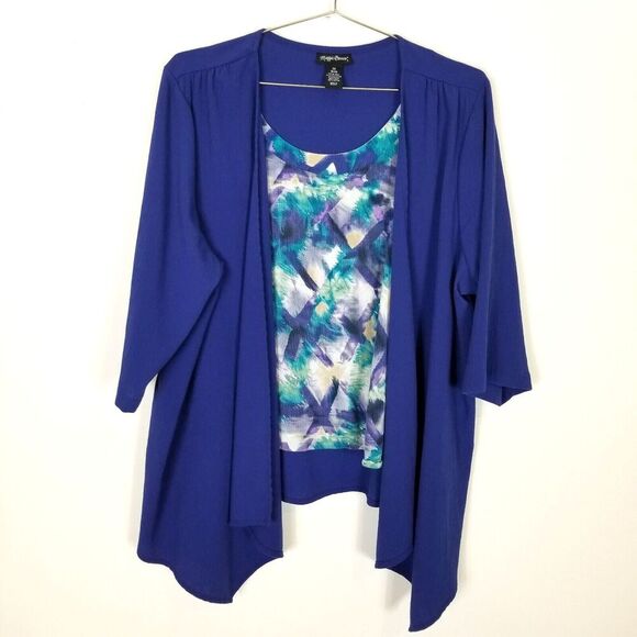 Maggie Barnes Women Plus Layered Blouse Top Sz 2X Blue Artsy Casual Event - Picture 1 of 5